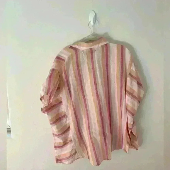 Saachi Oversized Pink Stripe Linen Blend Shirt beach coastal grandma Lagenlook - Picture 4 of 5